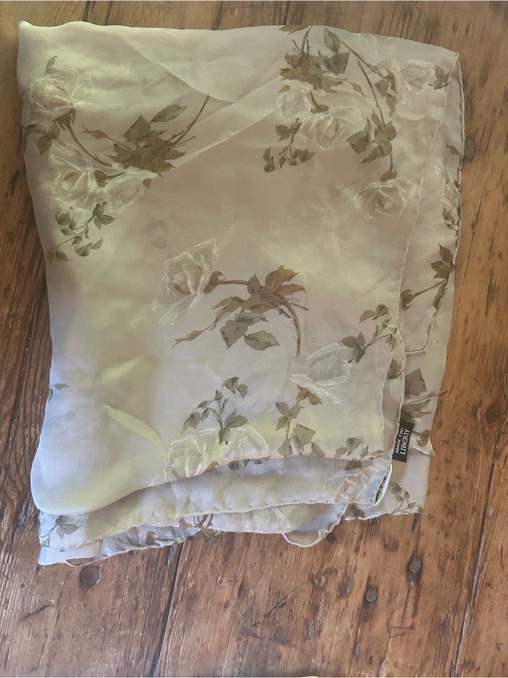 Calvin Klein Silk Taupe Floral Scarf - Picture 3 of 6